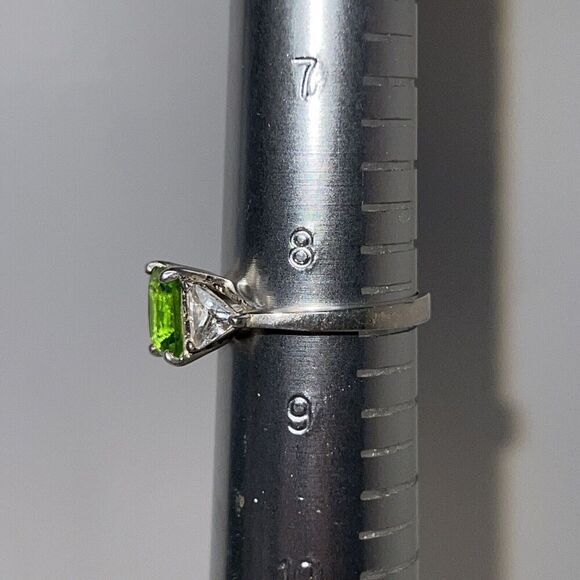 Tourmaline & Crystal Three Stone Ring Emerald Cut Stamped 925 Silver Size 81/2 - Picture 5 of 10